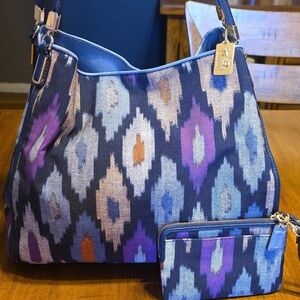 Coach iKat Limited Edition Patterned Tote and Wristlet Set - Purple and Blue